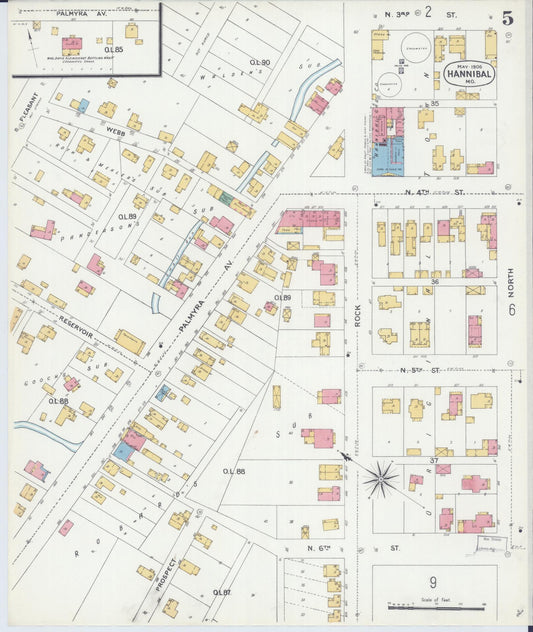 Sanborn Fire Insurance Map from Hannibal, Marion County, Missouri (1906), Sheet #0005 - Historic Sanborn Fire Insurance Map Print, vintage old map wall art, antique decor, genealogy gift, Missouri Missouri map