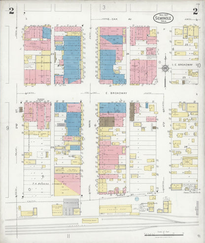 Sanborn Fire Insurance Map from Seminole, Seminole County, Oklahoma (1927), Sheet #0002 - Complete Map Set gallery image, historic Sanborn map, vintage wall art, Oklahoma Oklahoma