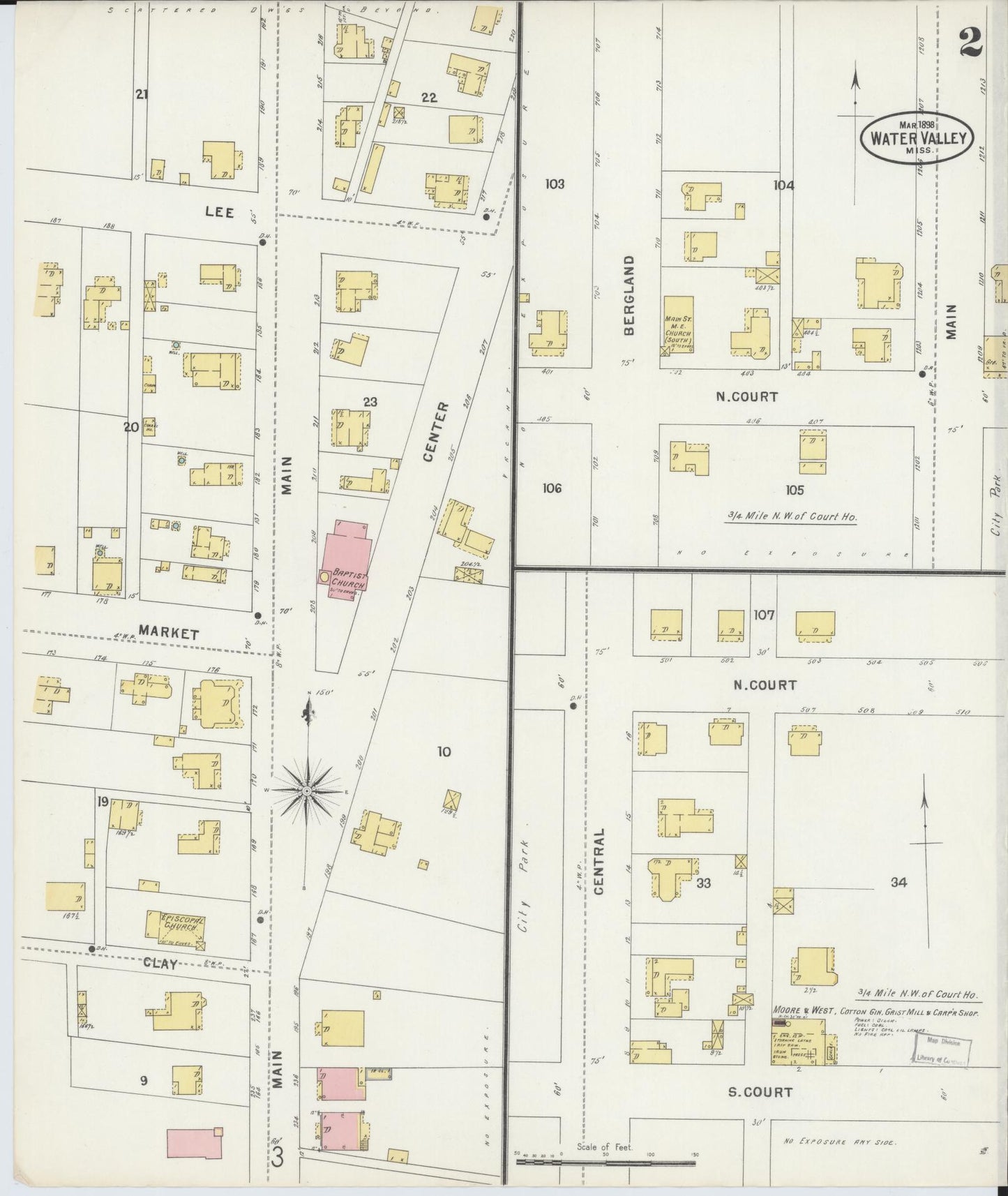 Sanborn Fire Insurance Map from Water Valley, Yalobusha County, Mississippi (1898), Sheet #0002 - Complete Map Set gallery image, historic Sanborn map, vintage wall art, Mississippi Mississippi