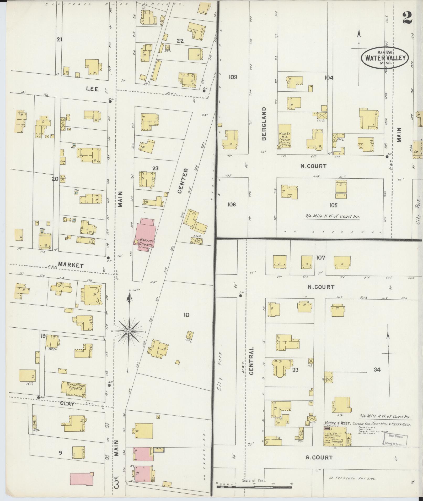 Sanborn Fire Insurance Map from Water Valley, Yalobusha County, Mississippi (1898), Sheet #0002 - Complete Map Set gallery image, historic Sanborn map, vintage wall art, Mississippi Mississippi