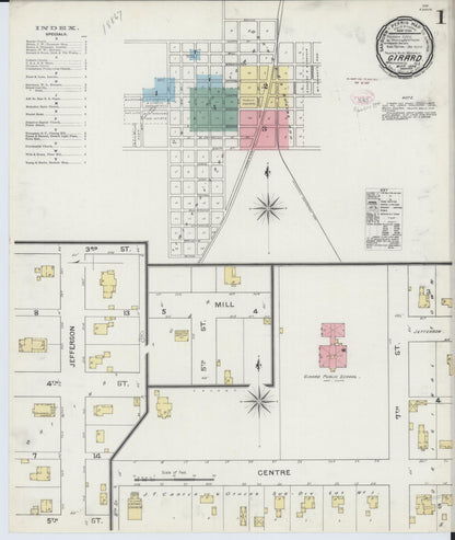 Sanborn Fire Insurance Map from Girard, Macoupin County, Illinois (1894), Sheet #0001 - Complete Map Set gallery image, historic Sanborn map, vintage wall art, Illinois Illinois