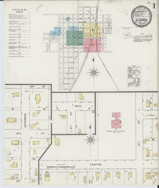 Sanborn Fire Insurance Map from Girard, Macoupin County, Illinois (1894), Sheet #0001 - Complete Map Set gallery image, historic Sanborn map, vintage wall art, Illinois Illinois