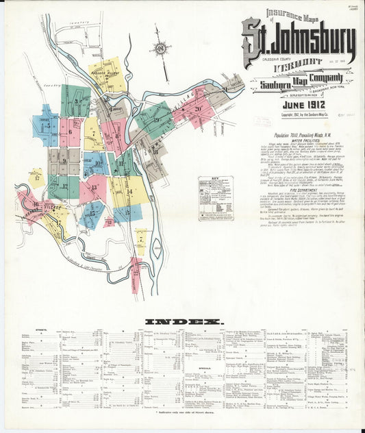 Sanborn Fire Insurance Map from Saint Johnsbury, Caledonia County, Vermont (1912), Sheet #0001 - Complete Map Set gallery image, historic Sanborn map, vintage wall art, Vermont Vermont