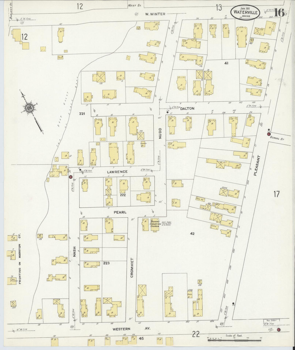 Sanborn Fire Insurance Map from Waterville, Kennebec County, Maine (1911), Sheet #0016 - Historic Sanborn Fire Insurance Map Print, vintage old map wall art, antique decor, genealogy gift, Maine Maine map