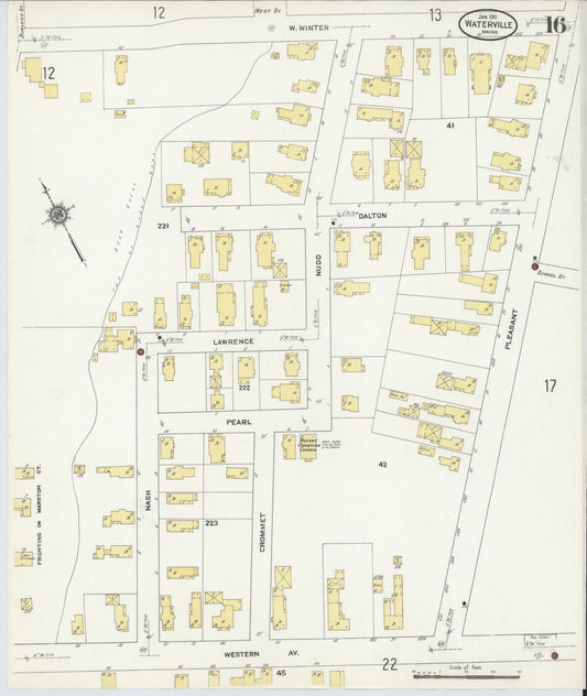 Sanborn Fire Insurance Map from Waterville, Kennebec County, Maine (1911), Sheet #0016 - Historic Sanborn Fire Insurance Map Print, vintage old map wall art, antique decor, genealogy gift, Maine Maine map