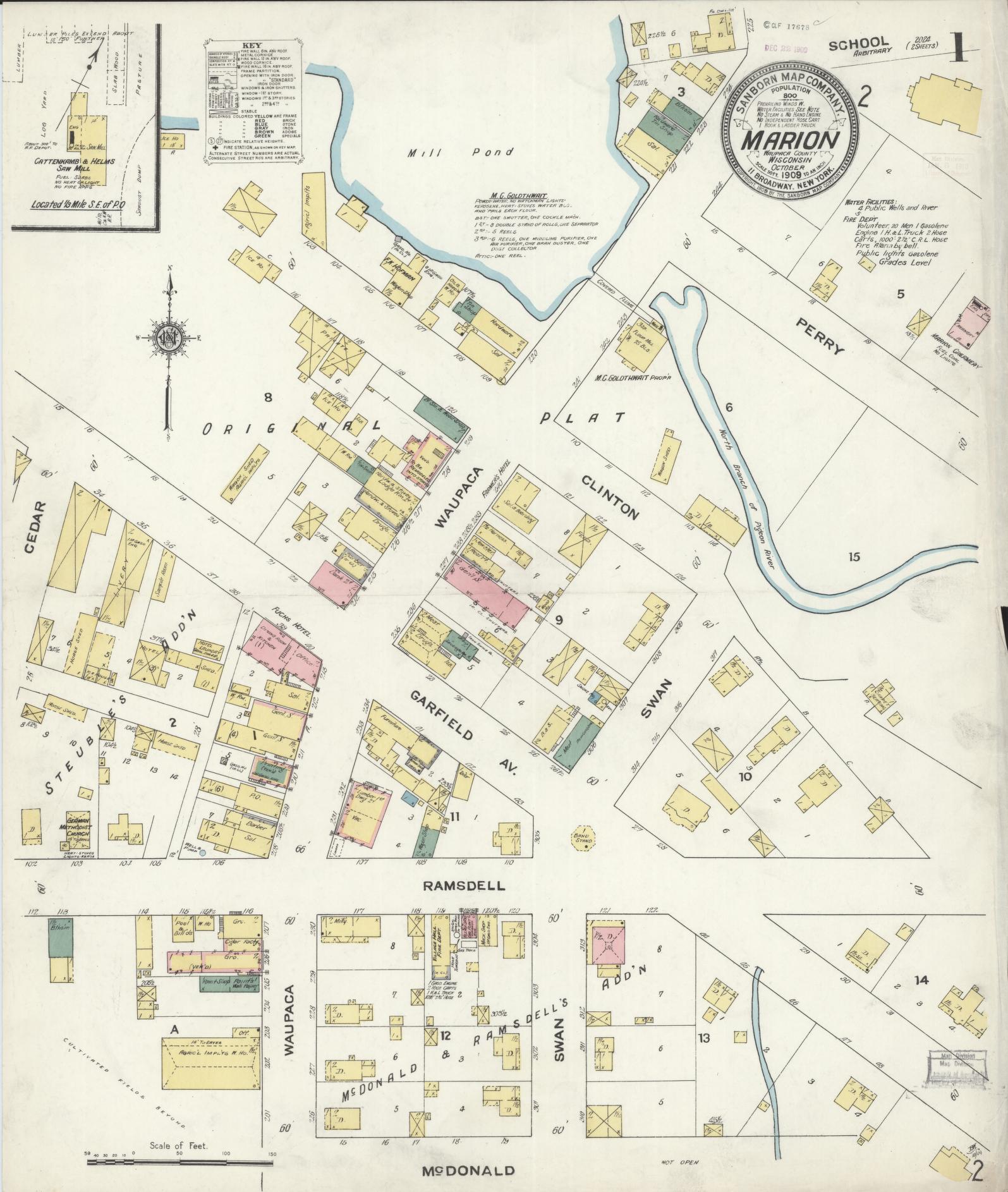Sanborn Fire Insurance Map from Marion, Waupaca County, Wisconsin (1908), Sheet #0001 - Complete Map Set gallery image, historic Sanborn map, vintage wall art, Wisconsin Wisconsin