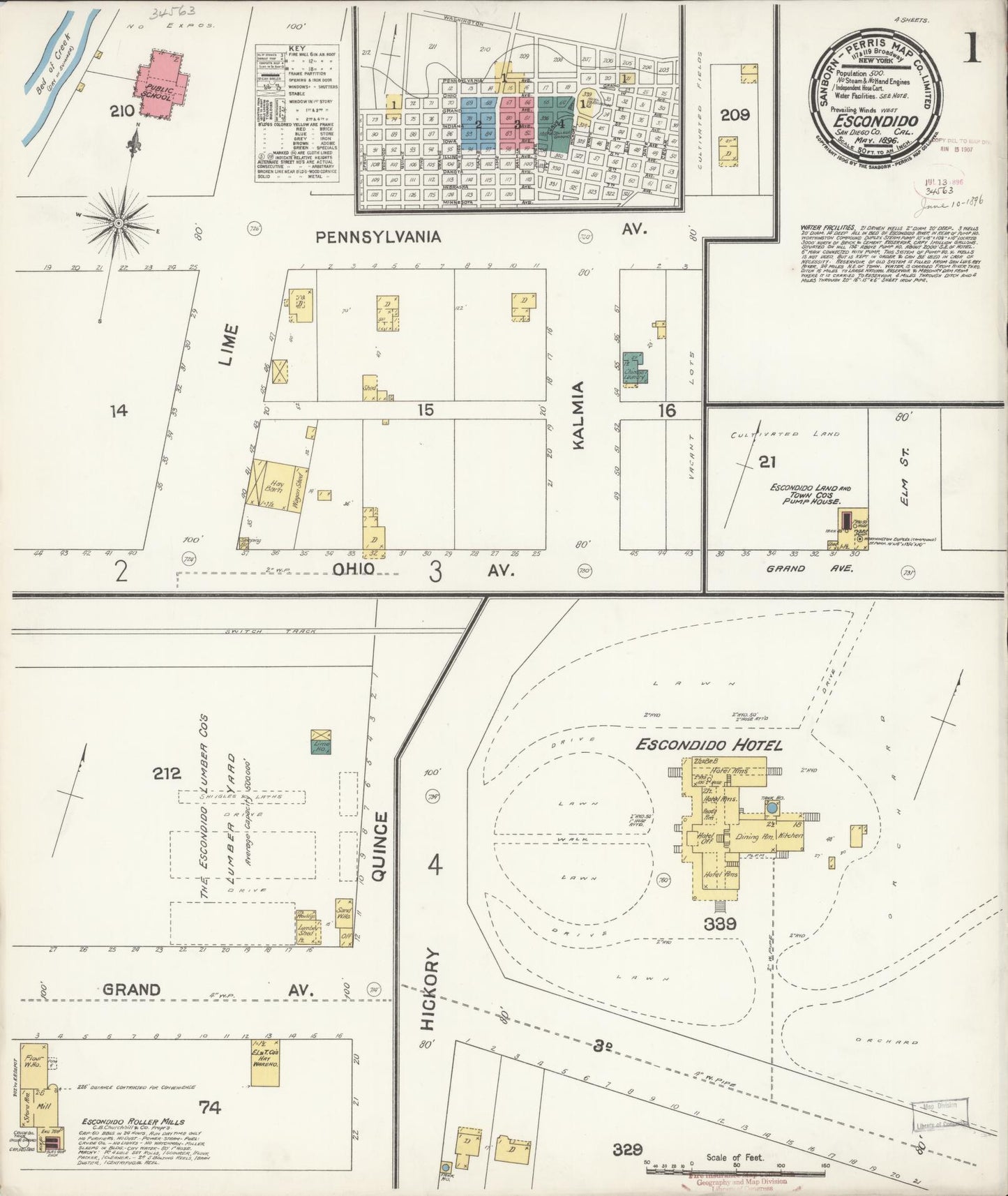 Sanborn Fire Insurance Map from Escondido, San Diego County, California (1896), Sheet #0001 - Complete Map Set gallery image, historic Sanborn map, vintage wall art, California California