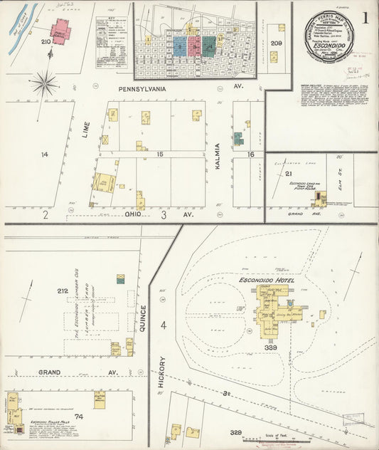 Sanborn Fire Insurance Map from Escondido, San Diego County, California (1896), Sheet #0001 - Complete Map Set gallery image, historic Sanborn map, vintage wall art, California California