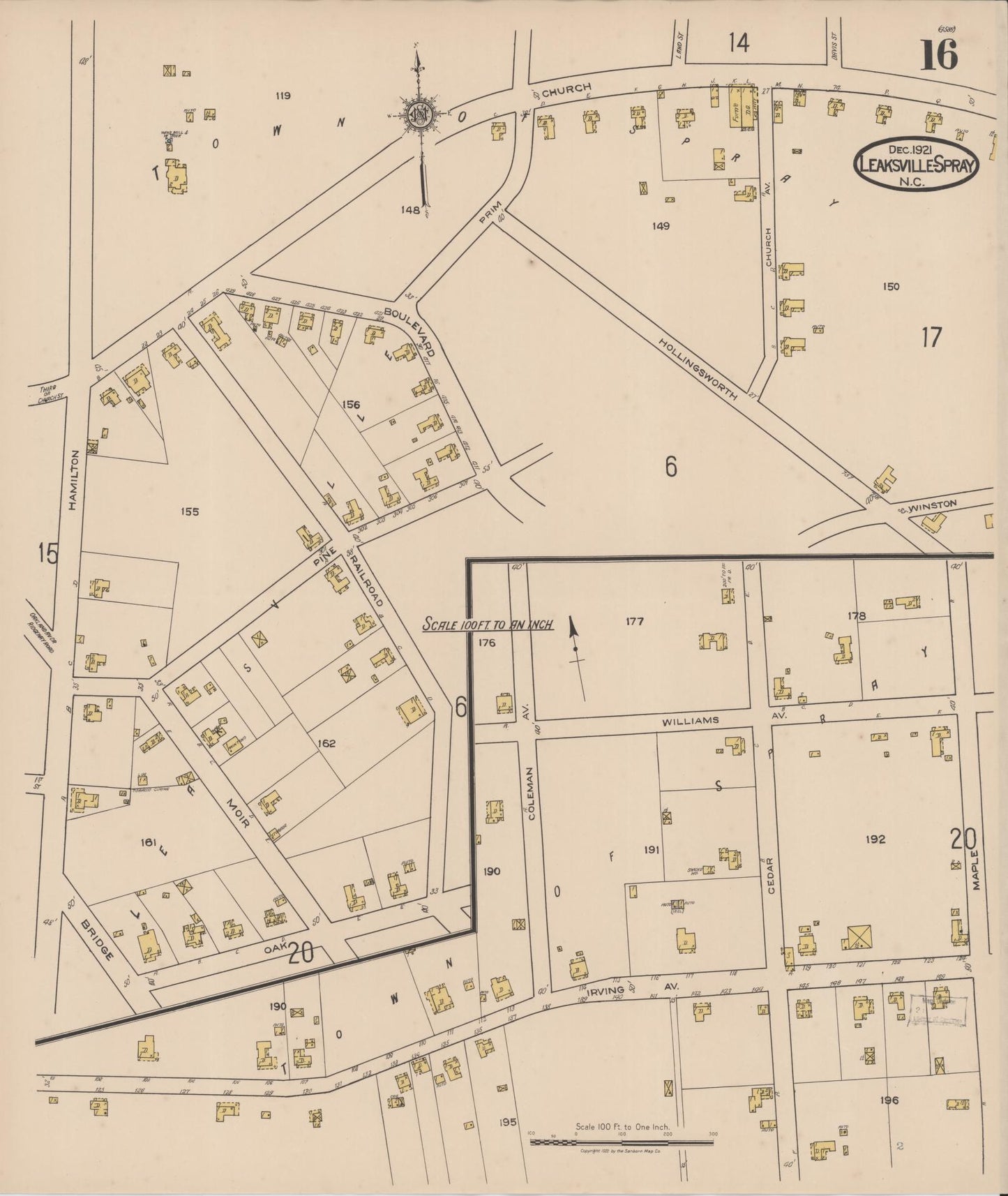 Sanborn Fire Insurance Map from Leaksville-spray, Rockingham County, North Carolina (1921), Sheet #0016 - Complete Map Set gallery image, historic Sanborn map, vintage wall art, North Carolina North Carolina