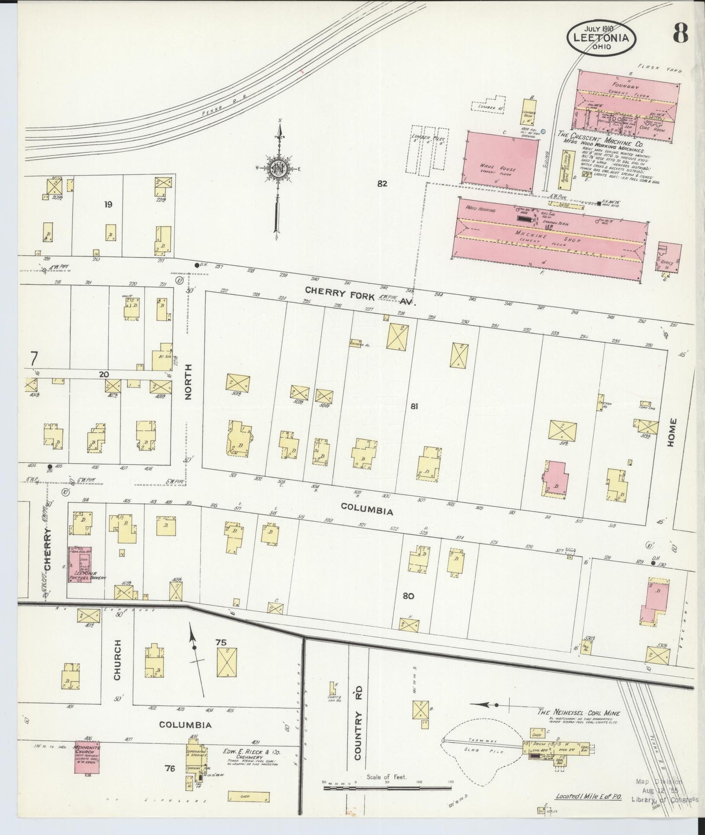 Sanborn Fire Insurance Map from Leetonia, Columbiana County, Ohio (1910), Sheet #0008 - Complete Map Set gallery image, historic Sanborn map, vintage wall art, Ohio Ohio
