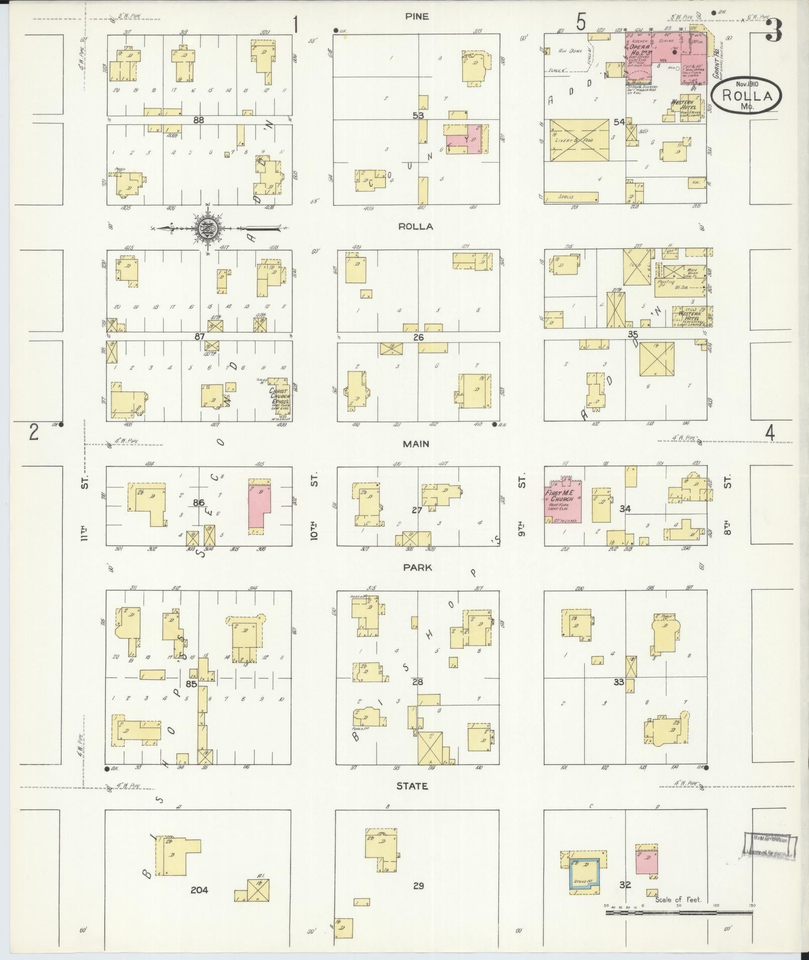 Sanborn Fire Insurance Map from Rolla, Phelps County, Missouri (1910), Sheet #0003 - Historic Sanborn Fire Insurance Map Print, vintage old map wall art, antique decor, genealogy gift, Missouri Missouri map