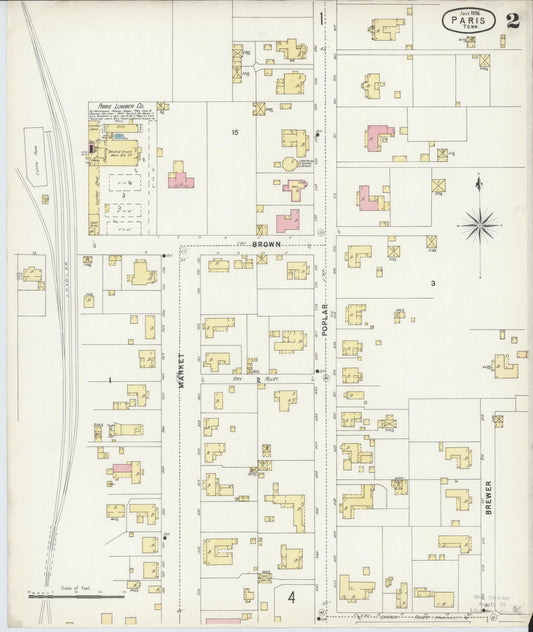 Sanborn Fire Insurance Map from Paris, Henry County, Tennessee (1896), Sheet #0002 - Historic Sanborn Fire Insurance Map Print, vintage old map wall art, antique decor, genealogy gift, Tennessee Tennessee map