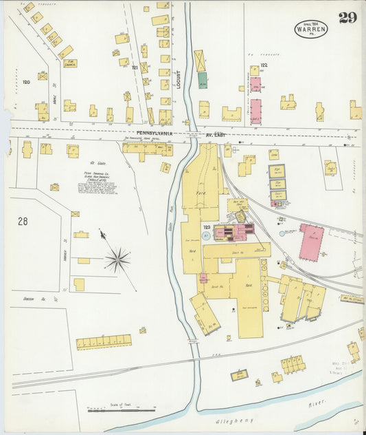 Sanborn Fire Insurance Map from Warren, Warren County, Pennsylvania (1904), Sheet #0029 - Historic Sanborn Fire Insurance Map Print, vintage old map wall art, antique decor, genealogy gift, Pennsylvania Pennsylvania map