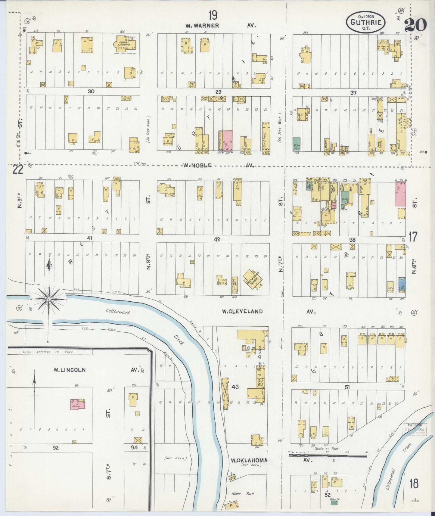Sanborn Fire Insurance Map from Guthrie, Logain County, Oklahoma (1903), Sheet #0020 - Complete Map Set gallery image, historic Sanborn map, vintage wall art, Oklahoma Oklahoma