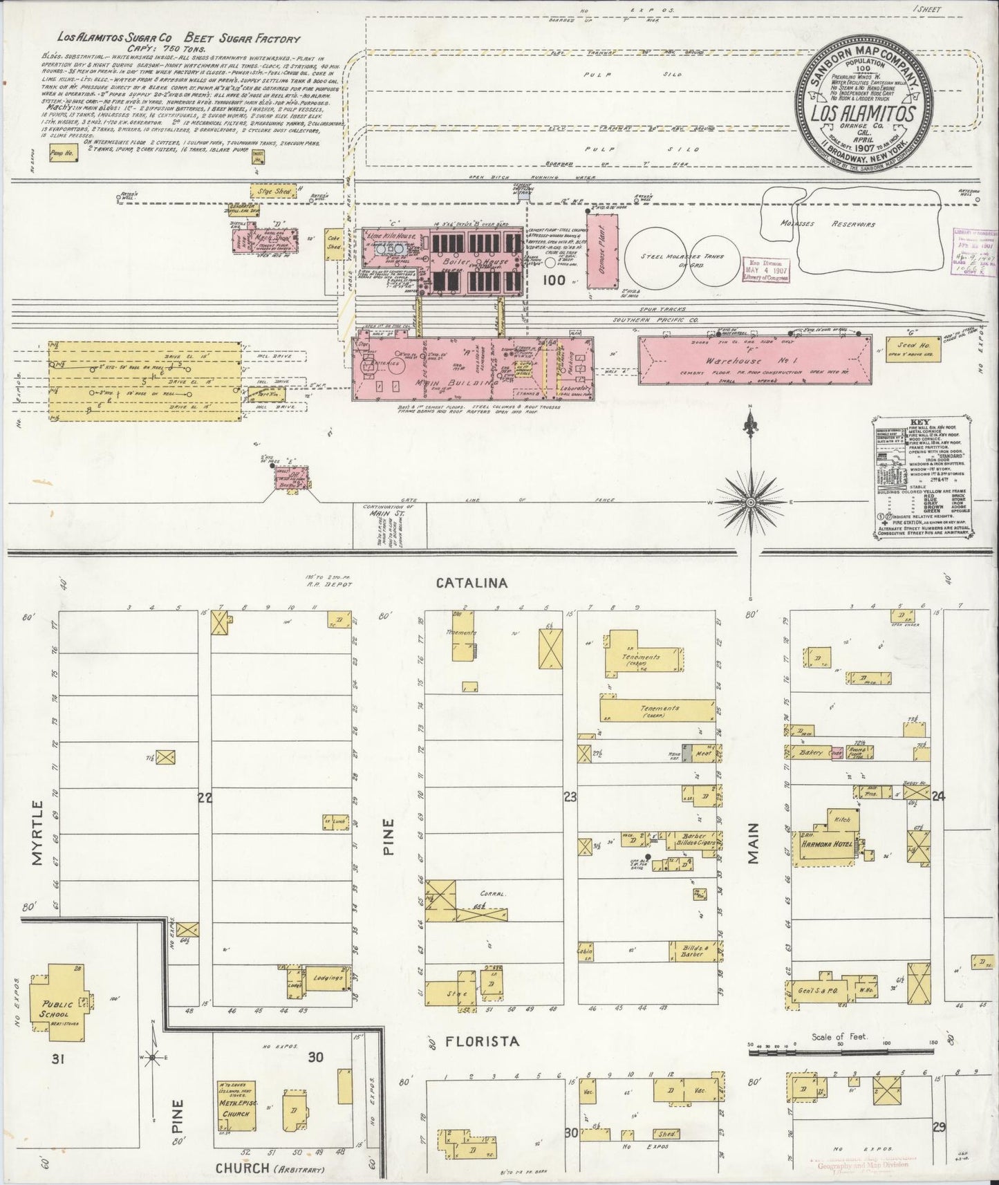 Sanborn Fire Insurance Map from Los Alamitos, Orange County, California (1907), Sheet #0001 - Historic Sanborn Fire Insurance Map Print, vintage old map wall art, antique decor, genealogy gift, California California map