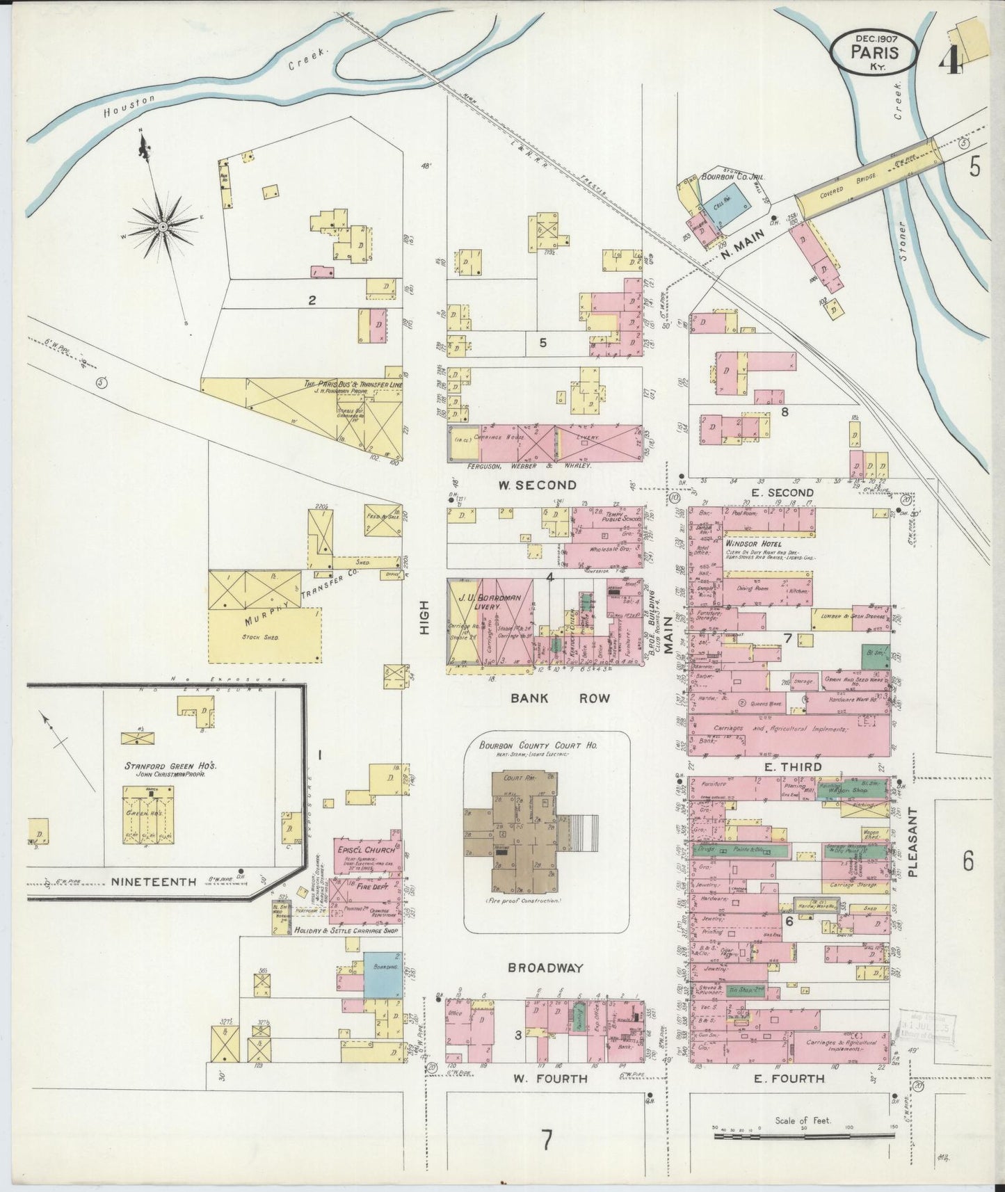 Sanborn Fire Insurance Map from Paris, Bourbon County, Kentucky (1907), Sheet #0004 - Complete Map Set gallery image, historic Sanborn map, vintage wall art, Kentucky Kentucky