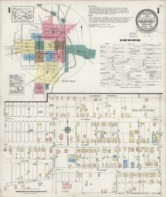 Sanborn Fire Insurance Map from Somerset, Somerset County, Pennsylvania (1924), Sheet #0001 - Historic Sanborn Fire Insurance Map Print, vintage old map wall art, antique decor, genealogy gift, Pennsylvania Pennsylvania map