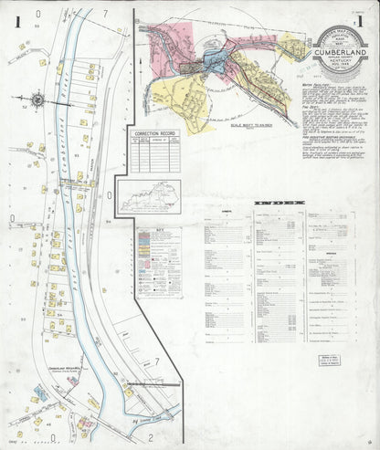 Sanborn Fire Insurance Map from Cumberland, Harlan County, Kentucky (1949), Sheet #0001 - Complete Map Set gallery image, historic Sanborn map, vintage wall art, Kentucky Kentucky