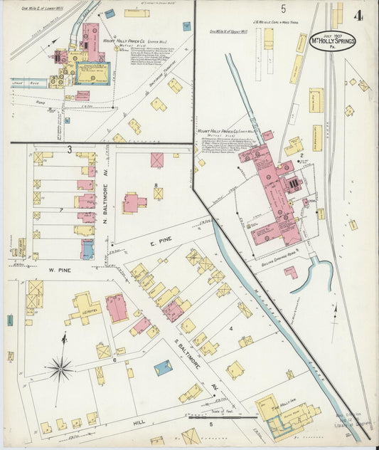 Sanborn Fire Insurance Map from Mount Holly Springs, Cumberland County, Pennsylvania (1907), Sheet #0004 - Historic Sanborn Fire Insurance Map Print, vintage old map wall art, antique decor, genealogy gift, Pennsylvania Pennsylvania map