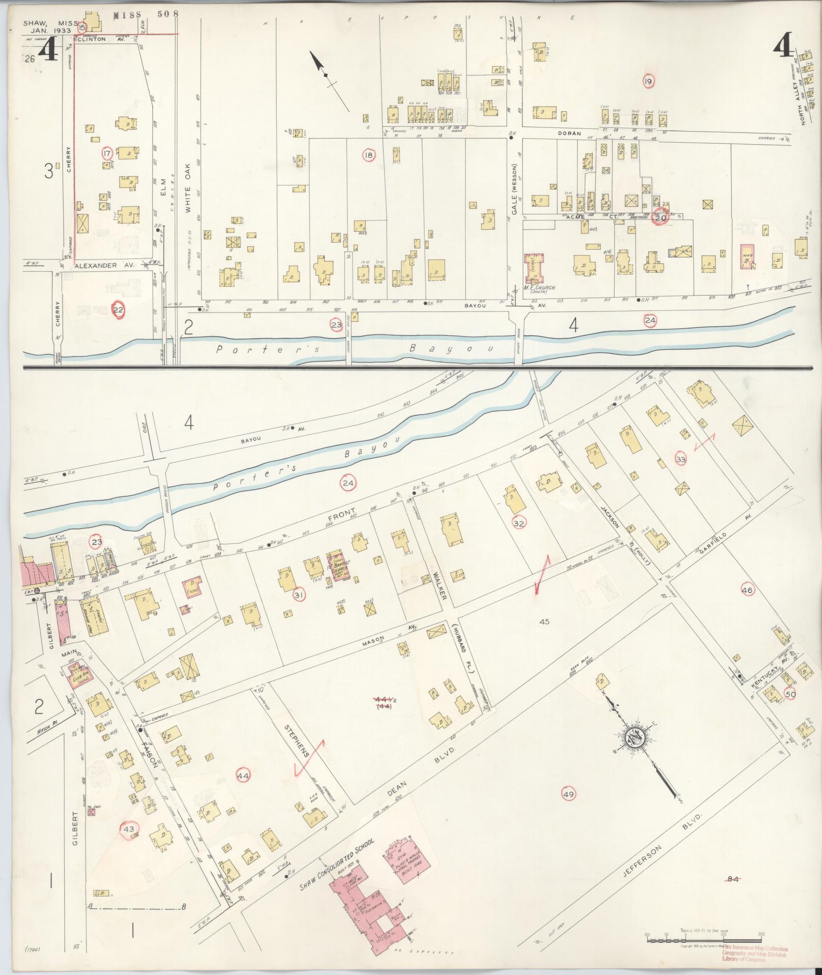 Sanborn Fire Insurance Map from Shaw, Bolivar County, Mississippi (1945), Sheet #0004 - Complete Map Set gallery image, historic Sanborn map, vintage wall art, Mississippi Mississippi