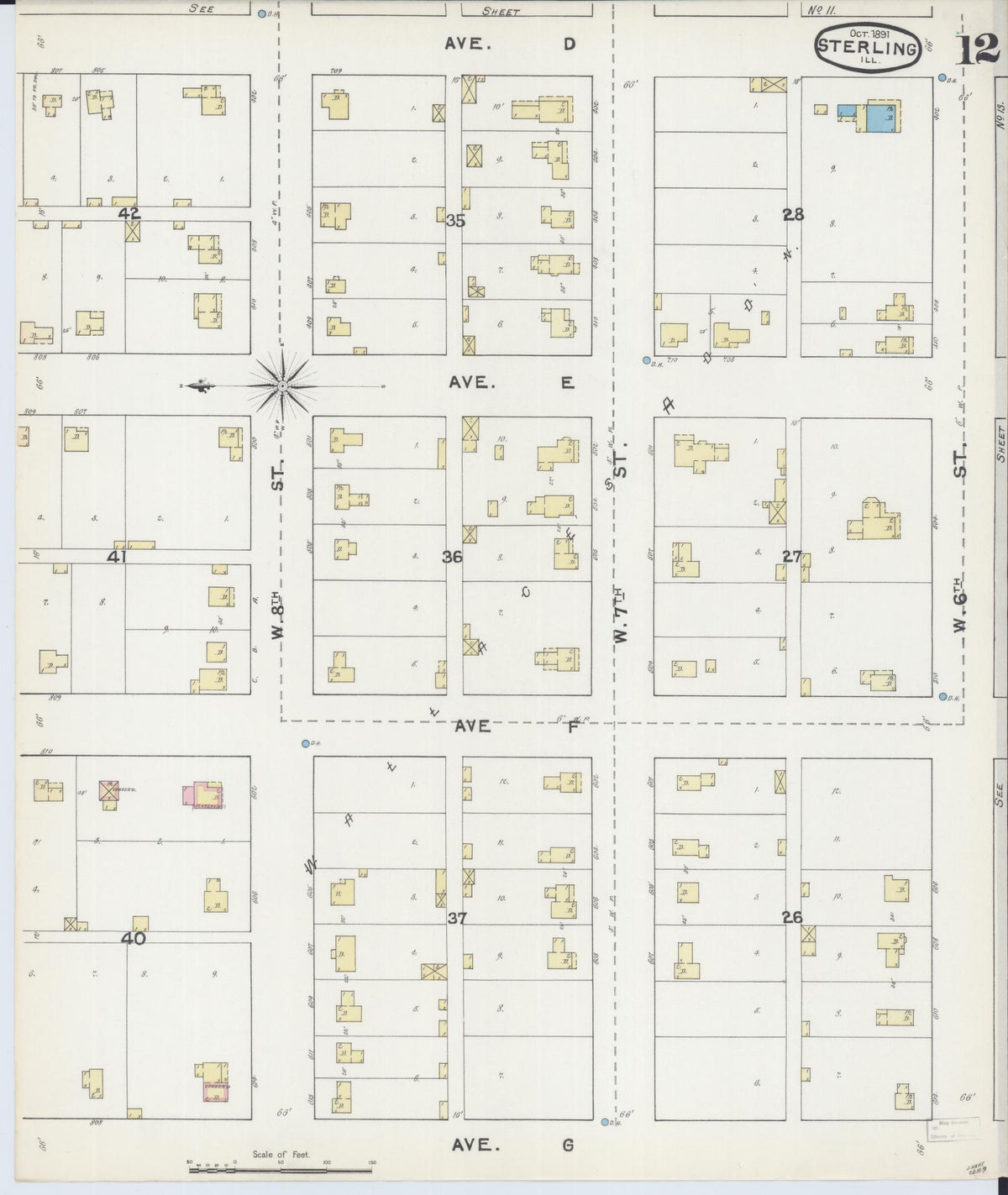 Sanborn Fire Insurance Map from Sterling, Whiteside County, Illinois (1891), Sheet #0012 - Complete Map Set gallery image, historic Sanborn map, vintage wall art, Illinois Illinois