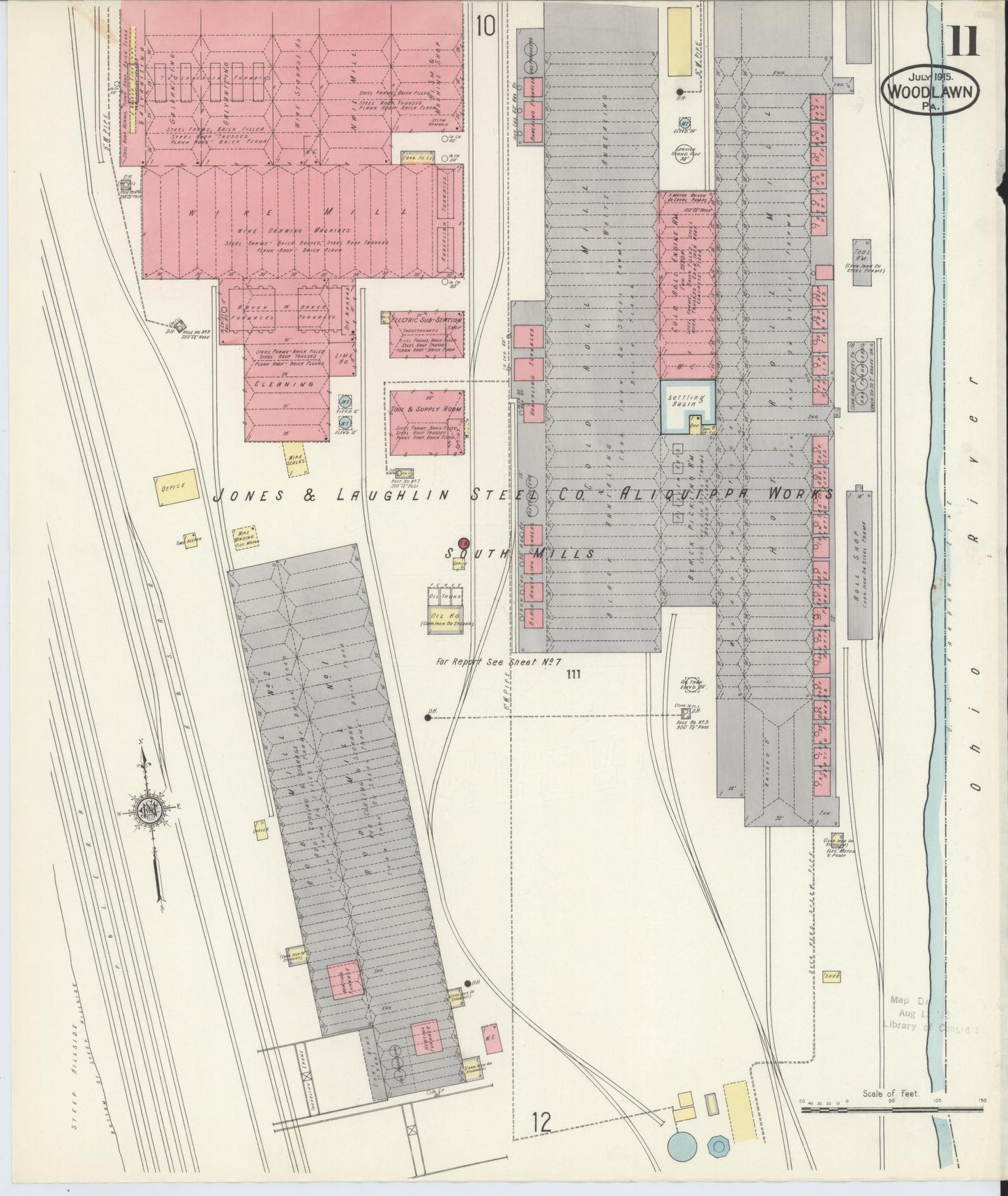 Sanborn Fire Insurance Map from Woodlawn, Beaver County, Pennsylvania (1915), Sheet #0011 - Historic Sanborn Fire Insurance Map Print, vintage old map wall art, antique decor, genealogy gift, Pennsylvania Pennsylvania map