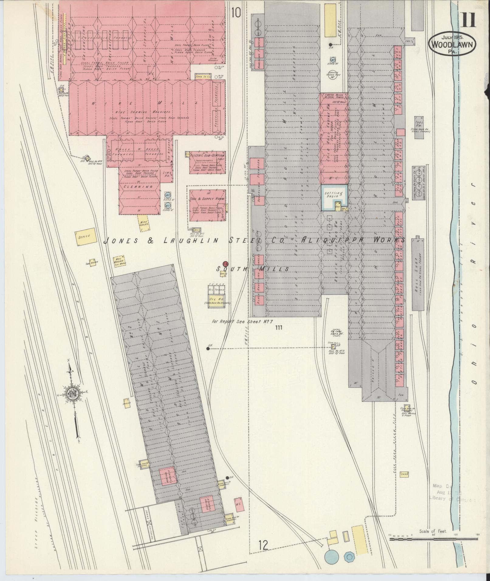 Sanborn Fire Insurance Map from Woodlawn, Beaver County, Pennsylvania (1915), Sheet #0011 - Historic Sanborn Fire Insurance Map Print, vintage old map wall art, antique decor, genealogy gift, Pennsylvania Pennsylvania map