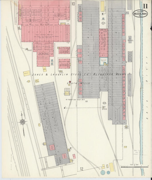 Sanborn Fire Insurance Map from Woodlawn, Beaver County, Pennsylvania (1915), Sheet #0011 - Historic Sanborn Fire Insurance Map Print, vintage old map wall art, antique decor, genealogy gift, Pennsylvania Pennsylvania map