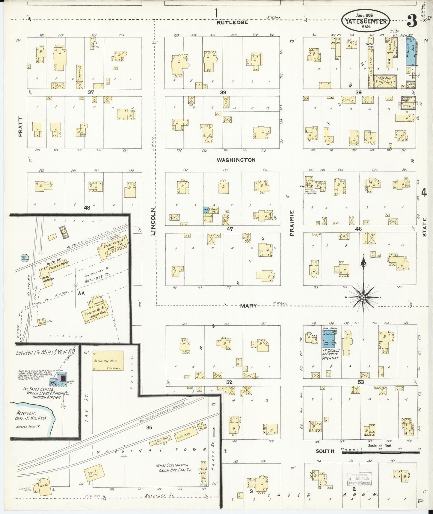 Sanborn Fire Insurance Map from Yates Center, Woodson County, Kansas (1906), Sheet #0003 - Complete Map Set gallery image, historic Sanborn map, vintage wall art, Kansas Kansas