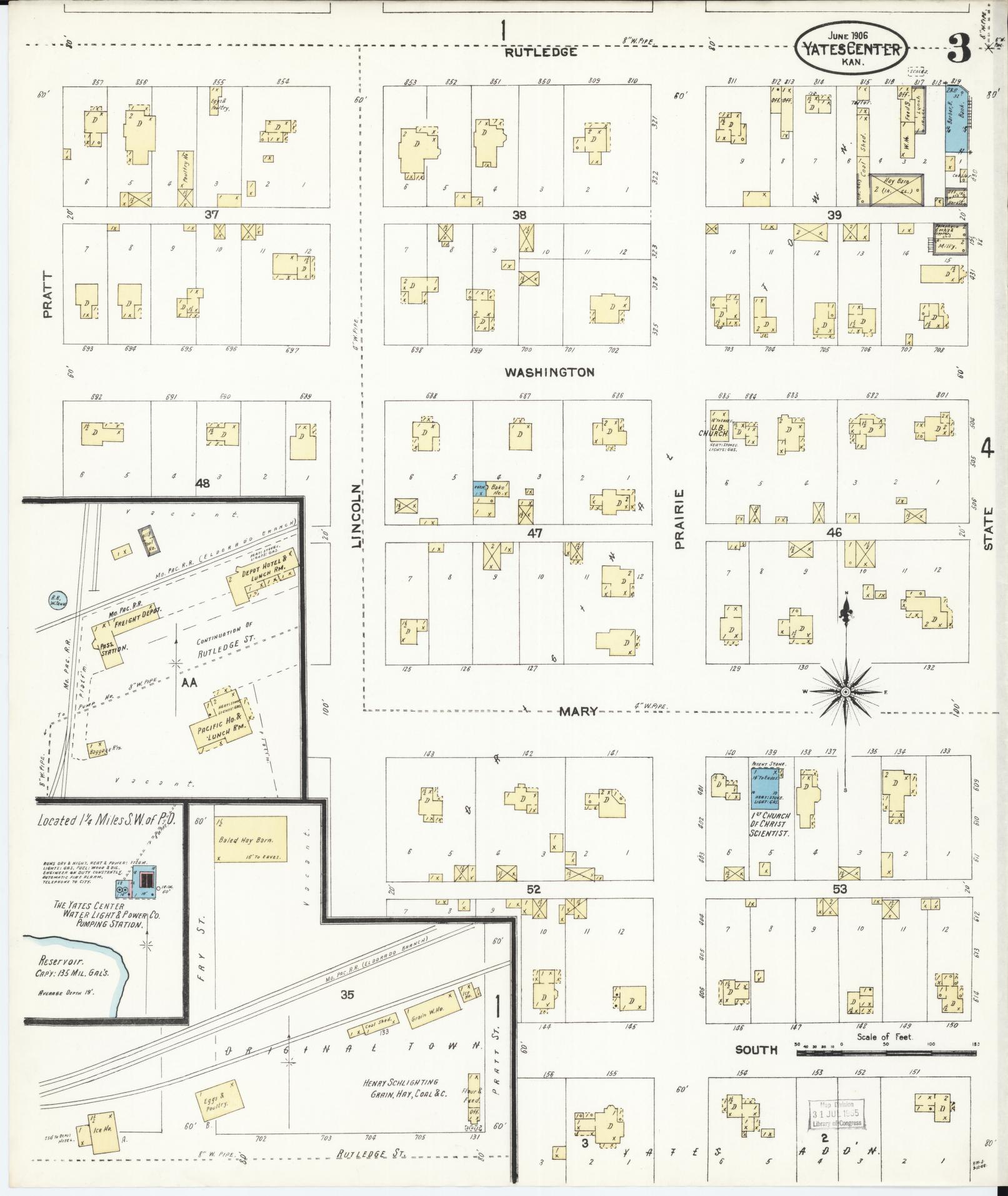 Sanborn Fire Insurance Map from Yates Center, Woodson County, Kansas (1906), Sheet #0003 - Complete Map Set gallery image, historic Sanborn map, vintage wall art, Kansas Kansas