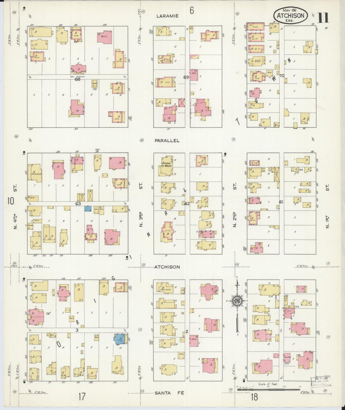 Sanborn Fire Insurance Map from Atchison, Atchison County, Kansas (1916), Sheet #0011 - Historic Sanborn Fire Insurance Map Print, vintage old map wall art, antique decor, genealogy gift, Kansas Kansas map