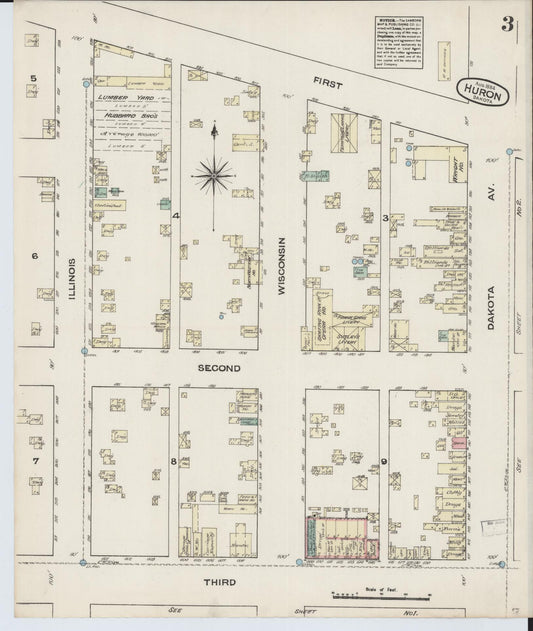 Sanborn Fire Insurance Map from Huron, Beadle County, South Dakota (1884), Sheet #0003 - Historic Sanborn Fire Insurance Map Print, vintage old map wall art, antique decor, genealogy gift, South Dakota South Dakota map