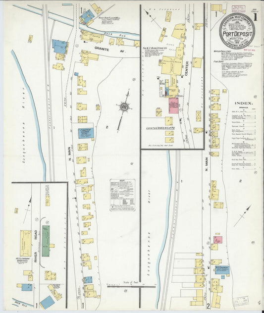 Sanborn Fire Insurance Map from Port Deposit, Cecil County, Maryland (1910), Sheet #0001 - Historic Sanborn Fire Insurance Map Print, vintage old map wall art, antique decor, genealogy gift, Maryland Maryland map