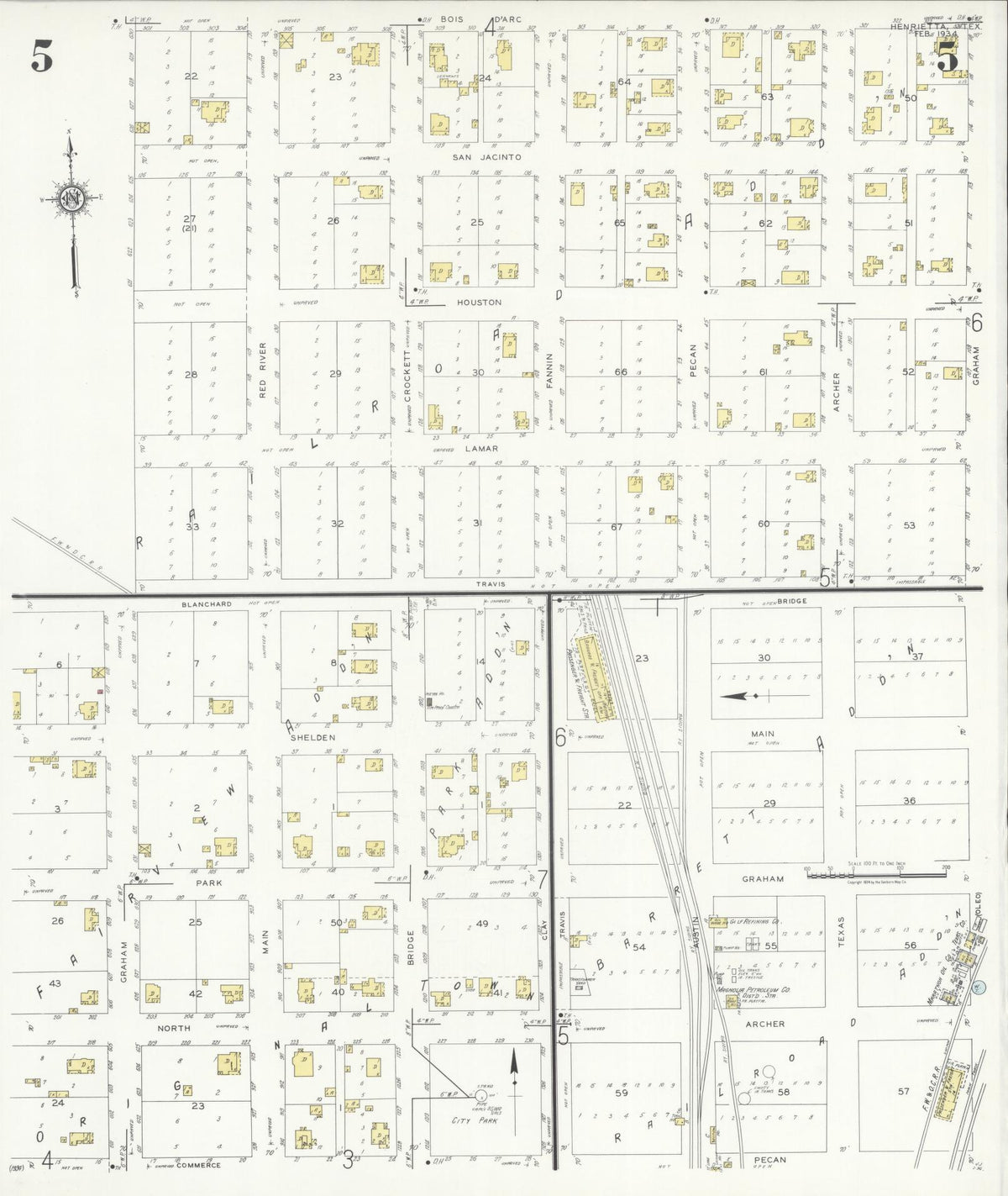 Sanborn Fire Insurance Map from Henrietta, Clay County, Texas (1934), Sheet #0005 - Historic Sanborn Fire Insurance Map Print, vintage old map wall art, antique decor, genealogy gift, Texas Texas map