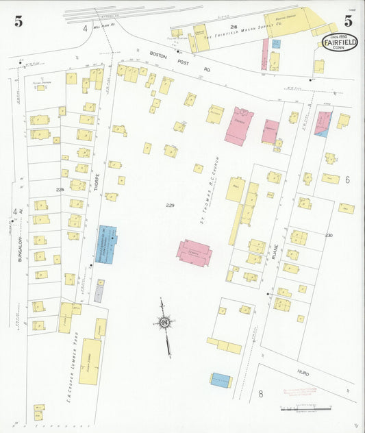 Sanborn Fire Insurance Map from Fairfield, Fairfield County, Connecticut (1930), Sheet #0005 - Historic Sanborn Fire Insurance Map Print, vintage old map wall art, antique decor, genealogy gift, Connecticut Connecticut map