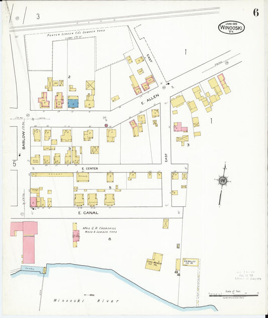 Sanborn Fire Insurance Map from Winooski, Chittenden County, Vermont (1919), Sheet #0006 - Historic Sanborn Fire Insurance Map Print, vintage old map wall art, antique decor, genealogy gift, Vermont Vermont map