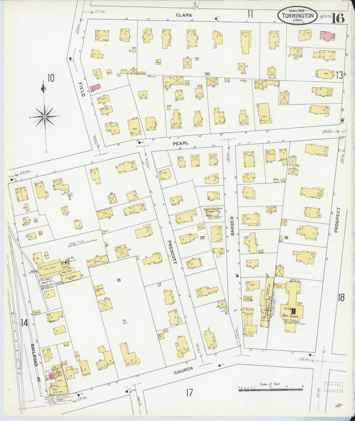 Sanborn Fire Insurance Map from Torrington, Litchfield County, Connecticut (1909), Sheet #0016 - Historic Sanborn Fire Insurance Map Print, vintage old map wall art, antique decor, genealogy gift, Connecticut Connecticut map