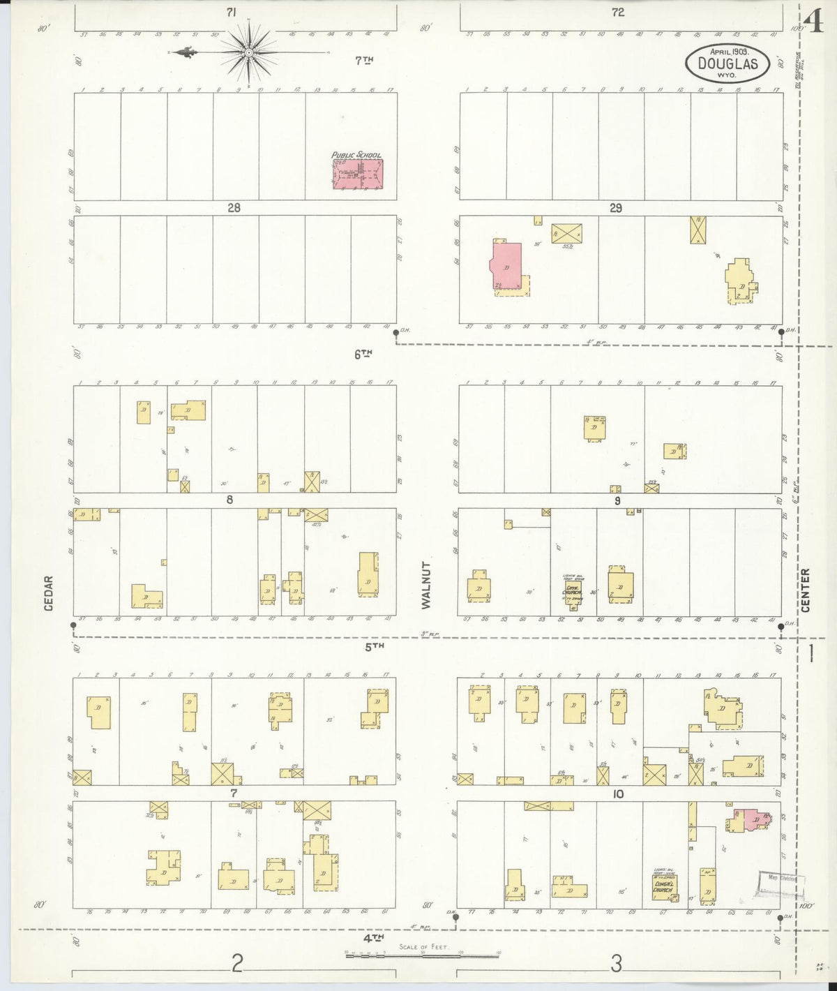 Sanborn Fire Insurance Map from Douglas, Converse County, Wyoming (1903), Sheet #0004 - Complete Map Set gallery image, historic Sanborn map, vintage wall art, Wyoming Wyoming