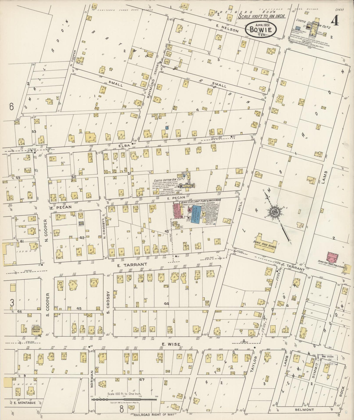 Sanborn Fire Insurance Map from Bowie, Montague County, Texas (1922), Sheet #0004 - Complete Map Set gallery image, historic Sanborn map, vintage wall art, Texas Texas