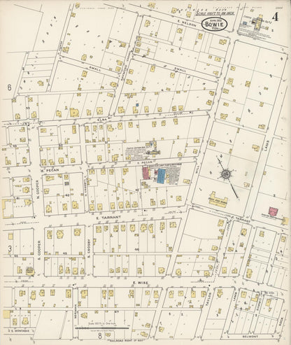 Sanborn Fire Insurance Map from Bowie, Montague County, Texas (1922), Sheet #0004 - Complete Map Set gallery image, historic Sanborn map, vintage wall art, Texas Texas