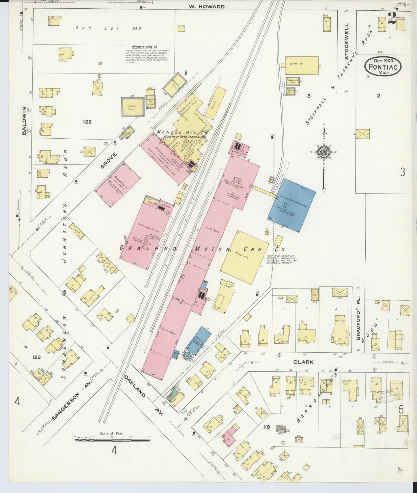 Sanborn Fire Insurance Map from Pontiac, Oakland County, Michigan (1909), Sheet #0002 - Complete Map Set gallery image, historic Sanborn map, vintage wall art, Michigan Michigan