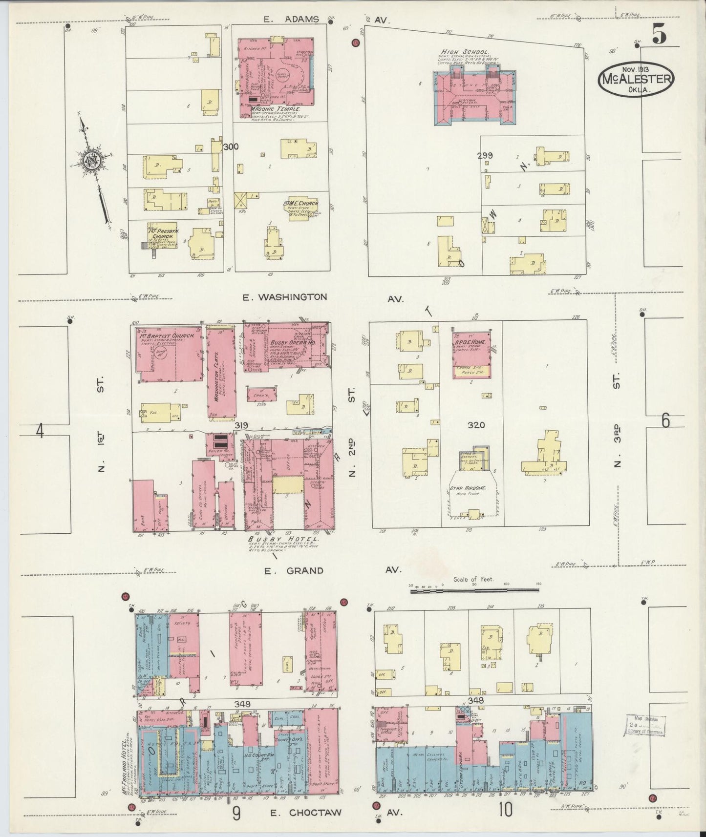 Sanborn Fire Insurance Map from McAlester, Pittsburg County, Oklahoma (1913), Sheet #0005 - Complete Map Set gallery image, historic Sanborn map, vintage wall art, Oklahoma Oklahoma