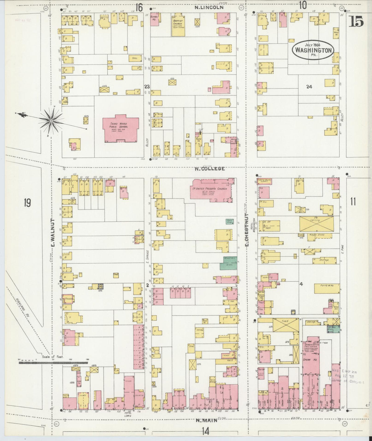 Sanborn Fire Insurance Map from Washington, Washington County, Pennsylvania (1904), Sheet #0015 - Historic Sanborn Fire Insurance Map Print, vintage old map wall art, antique decor, genealogy gift, Pennsylvania Pennsylvania map