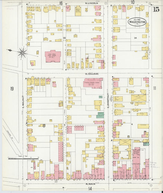 Sanborn Fire Insurance Map from Washington, Washington County, Pennsylvania (1904), Sheet #0015 - Historic Sanborn Fire Insurance Map Print, vintage old map wall art, antique decor, genealogy gift, Pennsylvania Pennsylvania map