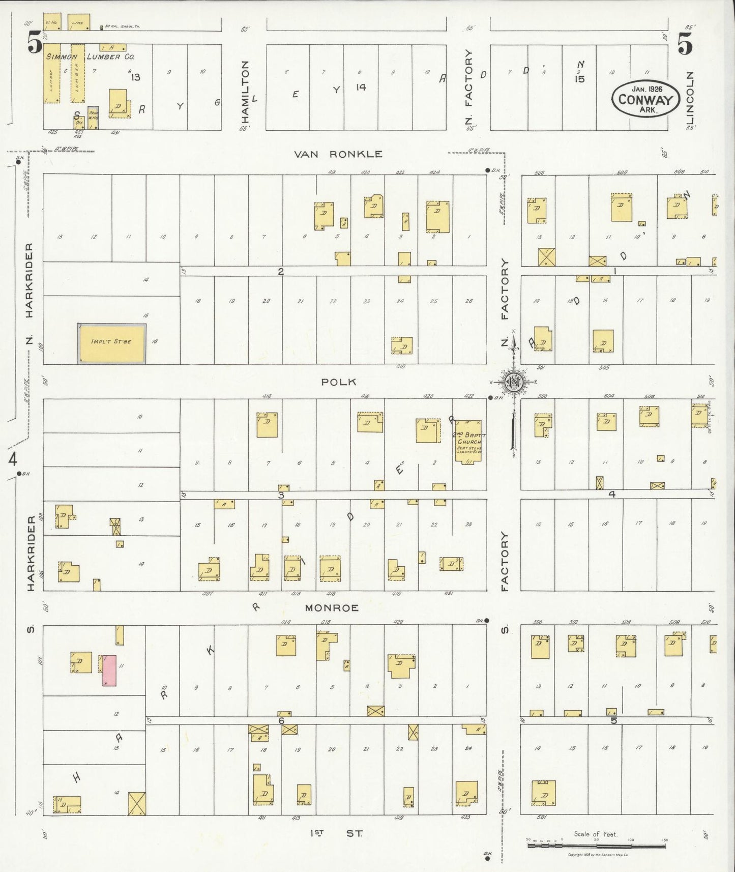 Sanborn Fire Insurance Map from Conway, Faulkner County, Arkansas (1926), Sheet #0005 - Historic Sanborn Fire Insurance Map Print, vintage old map wall art, antique decor, genealogy gift, Arkansas Arkansas map