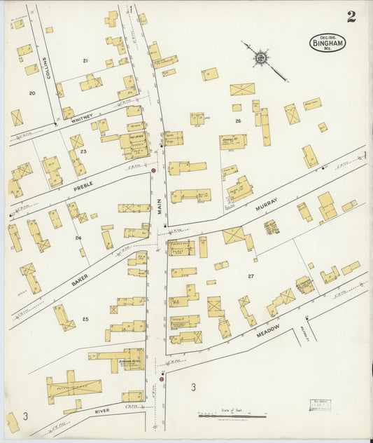 Sanborn Fire Insurance Map from Bingham, Somerset County, Maine (1916), Sheet #0002 - Historic Sanborn Fire Insurance Map Print, vintage old map wall art, antique decor, genealogy gift, Maine Maine map