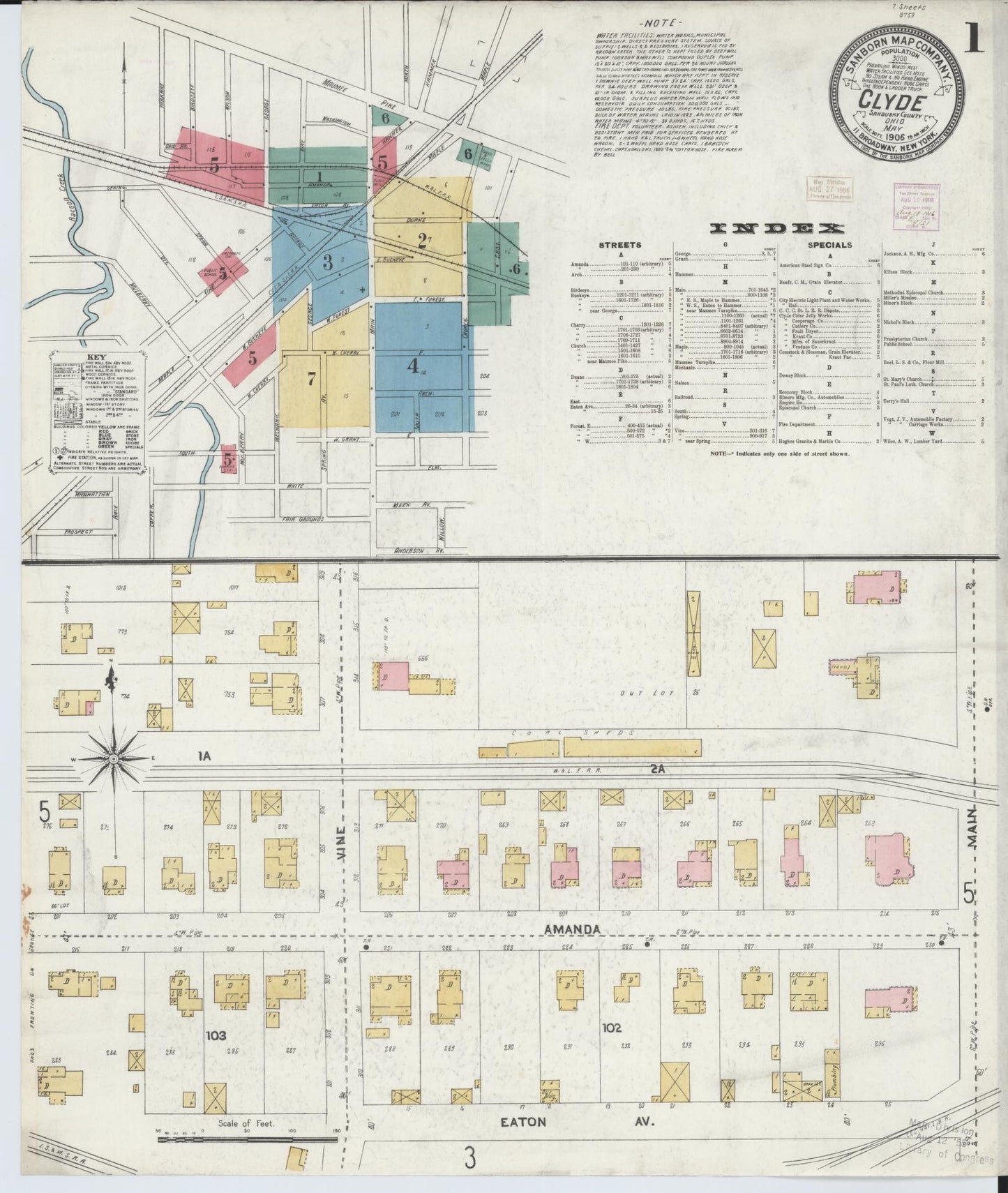 Sanborn Fire Insurance Map from Clyde, Sandusky County, Ohio (1906), Sheet #0001 - Complete Map Set gallery image, historic Sanborn map, vintage wall art, Ohio Ohio