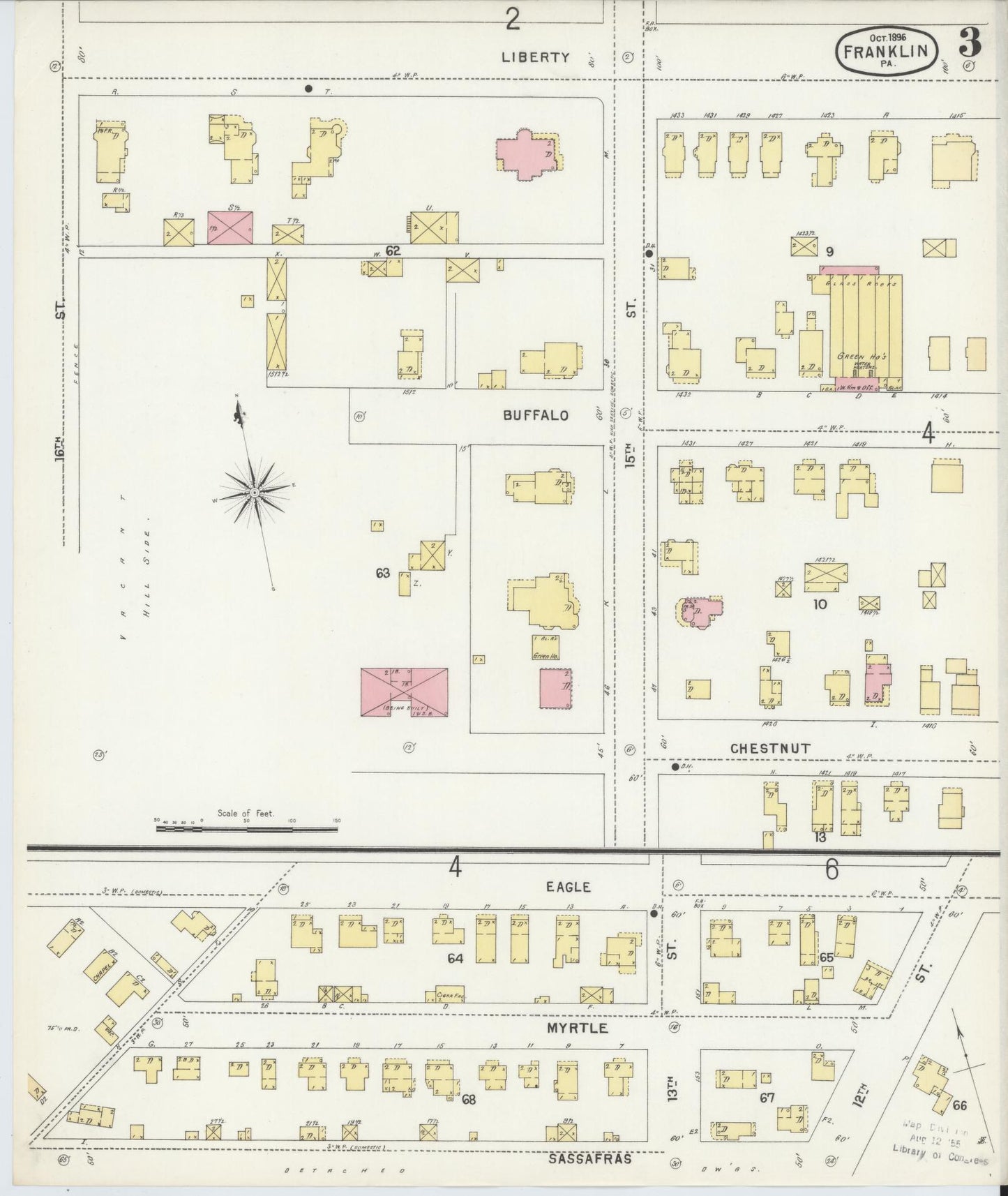 Sanborn Fire Insurance Map from Franklin, Venango County, Pennsylvania (1896), Sheet #0003 - Historic Sanborn Fire Insurance Map Print, vintage old map wall art, antique decor, genealogy gift, Pennsylvania Pennsylvania map