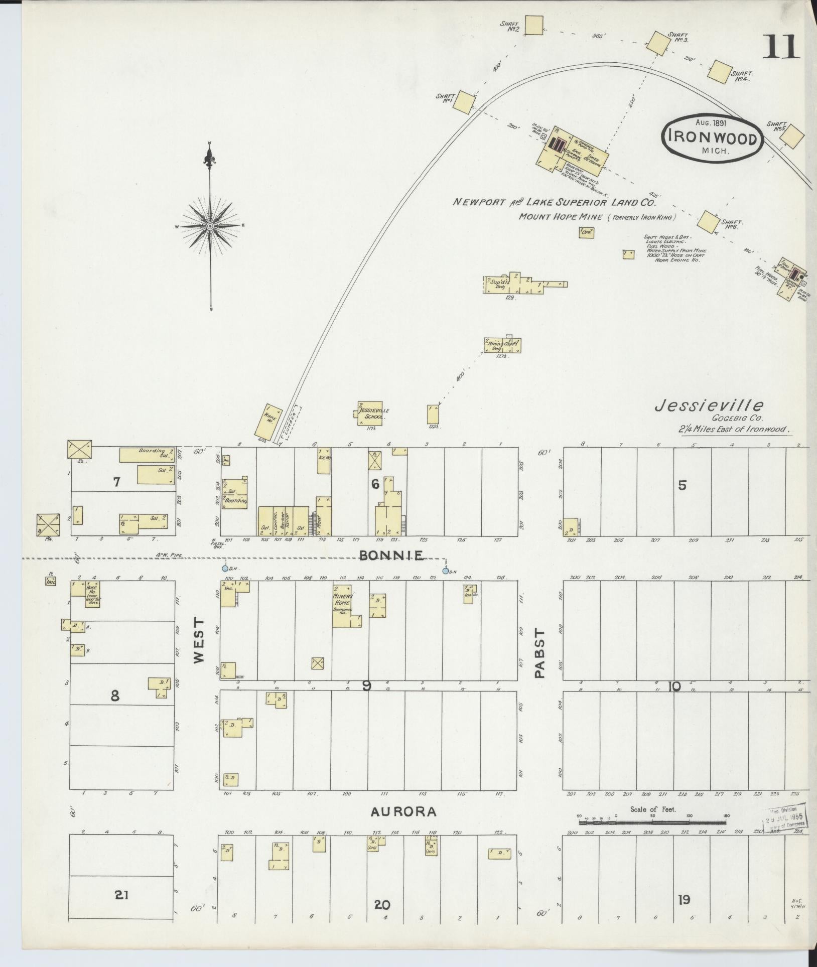 Sanborn Fire Insurance Map from Ironwood, Gogebic County, Michigan (1891), Sheet #0011 - Complete Map Set gallery image, historic Sanborn map, vintage wall art, Michigan Michigan