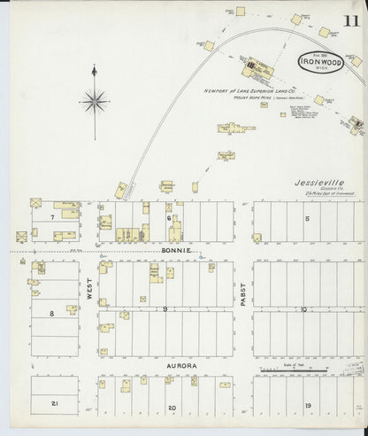 Sanborn Fire Insurance Map from Ironwood, Gogebic County, Michigan (1891), Sheet #0011 - Complete Map Set gallery image, historic Sanborn map, vintage wall art, Michigan Michigan